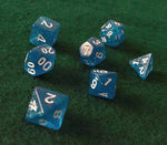 Set de dados RPG Clásico Celeste con glitter (7 unid.)