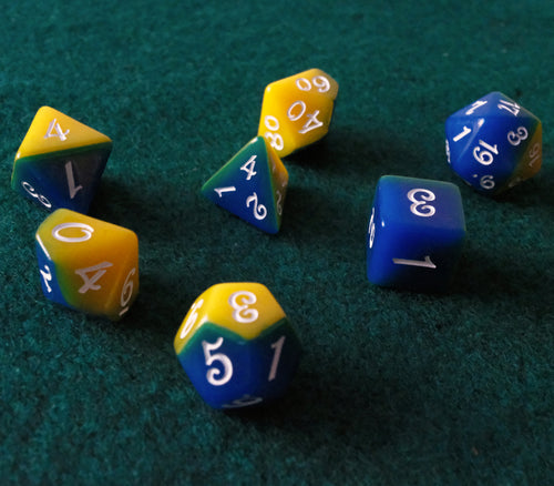 Set de dados RPG Clásico Amarillo y Azul (7 unid.)