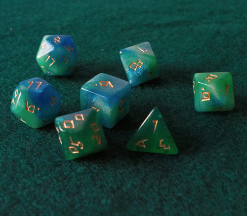 Set de dados RPG Clásico Azul y Verde (7 unid.)
