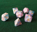 Set de dados RPG Clásico Celeste y rosa (7 unid.)