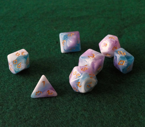 Set de dados RPG Clásico Celeste y rosa (7 unid.)