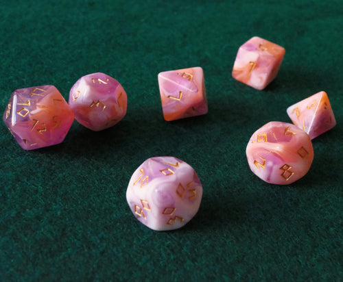 Set de dados RPG Clásico Purpura y Rosa (7 unid.)